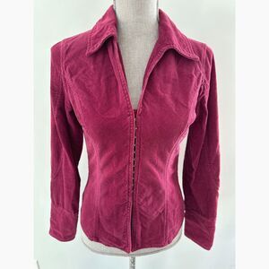 Vintage Y2k Andrew & Co Raspberry Red Corduroy Long Sleeve V Neck Top Sz Small